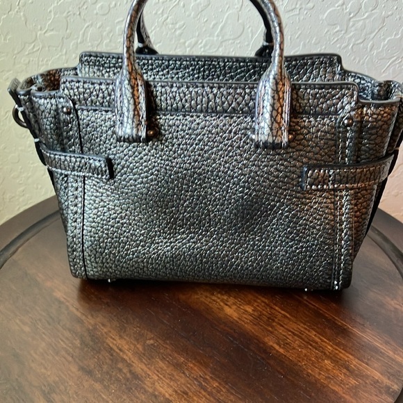 COACH: Silver Metallic Pebbled Leather Mini Satchel Handbag (#42100)- No strap - Picture 5 of 12